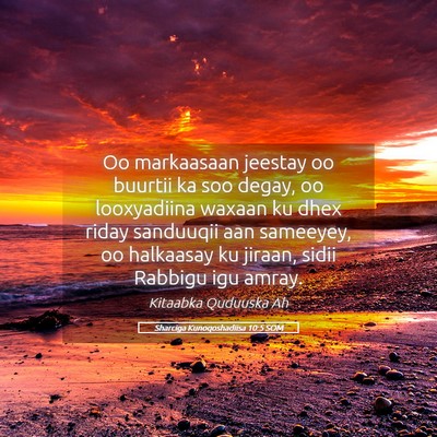 Picture 05 - Sharciga Kunoqoshadiisa 10:5 SOM - Oo markaasaan jeestay oo buurtii ka soo degay, oo - Bible Verse Picture