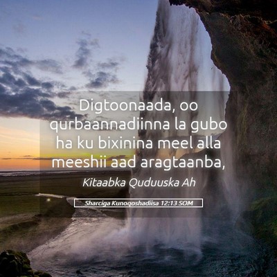 Picture 05 - Sharciga Kunoqoshadiisa 12:13 SOM - Digtoonaada, oo qurbaannadiinna la gubo ha ku - Bible Verse Picture
