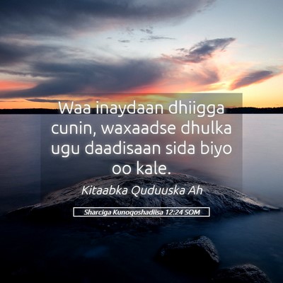 Picture 05 - Sharciga Kunoqoshadiisa 12:24 SOM - Waa inaydaan dhiigga cunin, waxaadse dhulka ugu - Bible Verse Picture