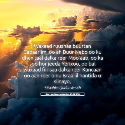 Picture 05 - Sharciga Kunoqoshadiisa 32:49 SOM - Waxaad fuushaa buurtan Cabaariim, oo ah Buur Nebo - Bible Verse Picture