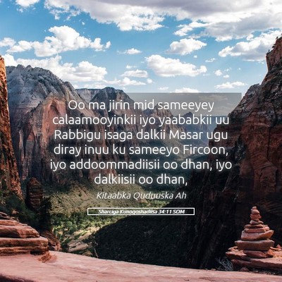 Picture 05 - Sharciga Kunoqoshadiisa 34:11 SOM - Oo ma jirin mid sameeyey calaamooyinkii iyo - Bible Verse Picture