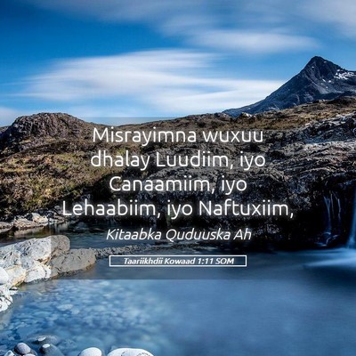 Picture 05 - Taariikhdii Kowaad 1:11 SOM - Misrayimna wuxuu dhalay Luudiim, iyo Canaamiim, - Bible Verse Picture