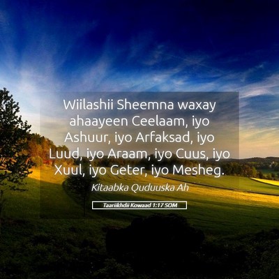 Picture 05 - Taariikhdii Kowaad 1:17 SOM - Wiilashii Sheemna waxay ahaayeen Ceelaam, iyo - Bible Verse Picture