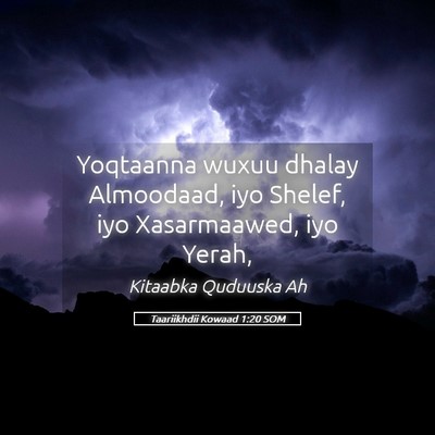 Picture 05 - Taariikhdii Kowaad 1:20 SOM - Yoqtaanna wuxuu dhalay Almoodaad, iyo Shelef, iyo - Bible Verse Picture