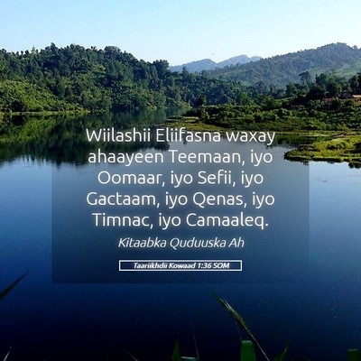 Picture 05 - Taariikhdii Kowaad 1:36 SOM - Wiilashii Eliifasna waxay ahaayeen Teemaan, iyo - Bible Verse Picture