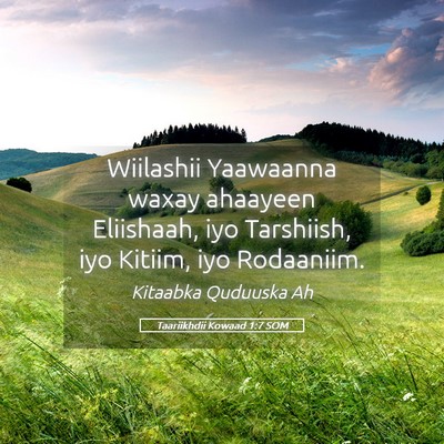 Picture 05 - Taariikhdii Kowaad 1:7 SOM - Wiilashii Yaawaanna waxay ahaayeen Eliishaah, iyo - Bible Verse Picture