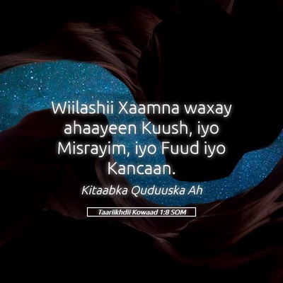 Picture 05 - Taariikhdii Kowaad 1:8 SOM - Wiilashii Xaamna waxay ahaayeen Kuush, iyo - Bible Verse Picture