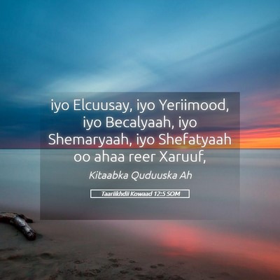 Picture 05 - Taariikhdii Kowaad 12:5 SOM - iyo Elcuusay, iyo Yeriimood, iyo Becalyaah, iyo - Bible Verse Picture