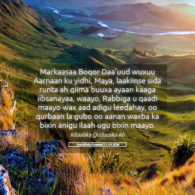 Picture 05 - Taariikhdii Kowaad 21:24 SOM - Markaasaa Boqor Daa'uud wuxuu Aarnaan ku yidhi, - Bible Verse Picture