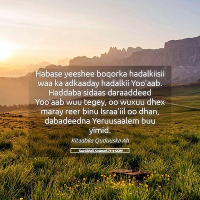 Picture 05 - Taariikhdii Kowaad 21:4 SOM - Habase yeeshee boqorka hadalkiisii waa ka - Bible Verse Picture