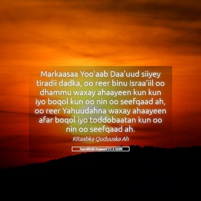 Picture 05 - Taariikhdii Kowaad 21:5 SOM - Markaasaa Yoo'aab Daa'uud siiyey tiradii dadka, - Bible Verse Picture