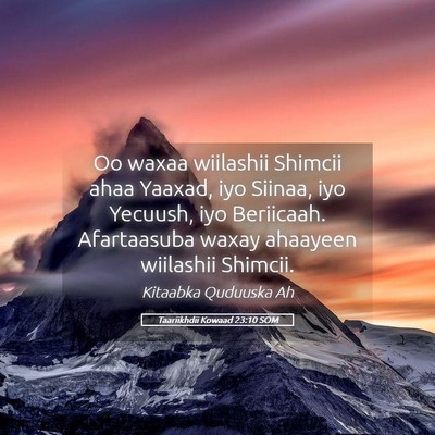 Picture 05 - Taariikhdii Kowaad 23:10 SOM - Oo waxaa wiilashii Shimcii ahaa Yaaxad, iyo - Bible Verse Picture