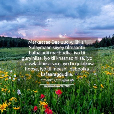 Picture 05 - Taariikhdii Kowaad 28:11 SOM - Markaasaa Daa'uud wiilkiisii Sulaymaan siiyey - Bible Verse Picture