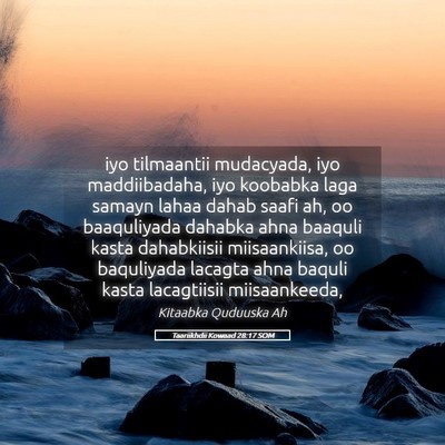 Picture 05 - Taariikhdii Kowaad 28:17 SOM - iyo tilmaantii mudacyada, iyo maddiibadaha, iyo - Bible Verse Picture