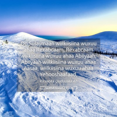 Picture 05 - Taariikhdii Kowaad 3:10 SOM - Oo Sulaymaan wiilkiisiina wuxuu ahaa Rexabcaam, - Bible Verse Picture