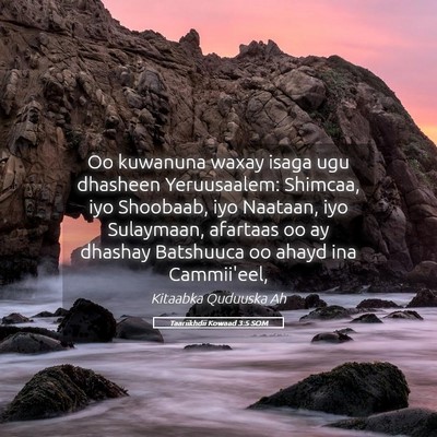 Picture 05 - Taariikhdii Kowaad 3:5 SOM - Oo kuwanuna waxay isaga ugu dhasheen Yeruusaalem: - Bible Verse Picture