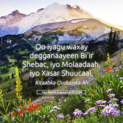Picture 05 - Taariikhdii Kowaad 4:28 SOM - Oo iyagu waxay degganaayeen Bi'ir Shebac, iyo - Bible Verse Picture