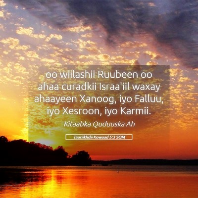 Picture 05 - Taariikhdii Kowaad 5:3 SOM - oo wiilashii Ruubeen oo ahaa curadkii Israa'iil - Bible Verse Picture