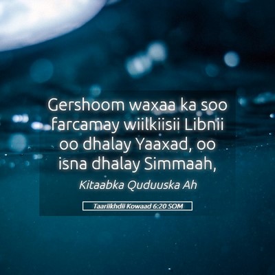 Picture 05 - Taariikhdii Kowaad 6:20 SOM - Gershoom waxaa ka soo farcamay wiilkiisii Libnii - Bible Verse Picture