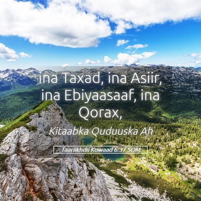 Picture 05 - Taariikhdii Kowaad 6:37 SOM - ina Taxad, ina Asiir, ina Ebiyaasaaf, ina - Bible Verse Picture
