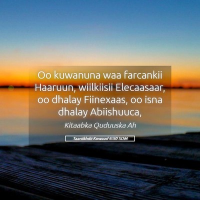 Picture 05 - Taariikhdii Kowaad 6:50 SOM - Oo kuwanuna waa farcankii Haaruun, wiilkiisii - Bible Verse Picture