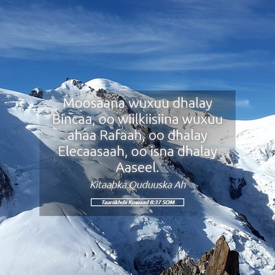 Picture 05 - Taariikhdii Kowaad 8:37 SOM - Moosaana wuxuu dhalay Bincaa, oo wiilkiisiina - Bible Verse Picture