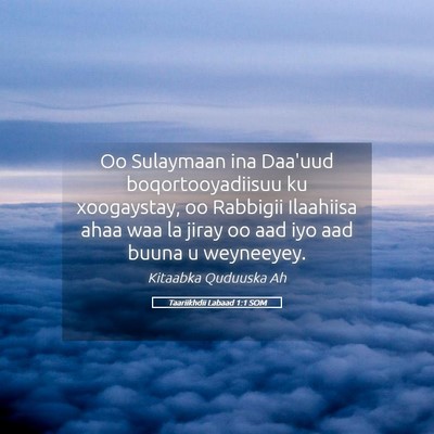 Picture 05 - Taariikhdii Labaad 1:1 SOM - Oo Sulaymaan ina Daa'uud boqortooyadiisuu ku - Bible Verse Picture
