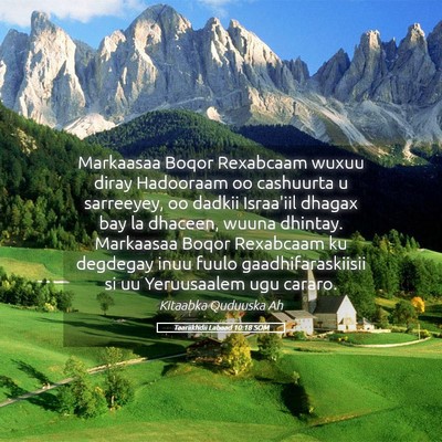 Picture 05 - Taariikhdii Labaad 10:18 SOM - Markaasaa Boqor Rexabcaam wuxuu diray Hadooraam - Bible Verse Picture