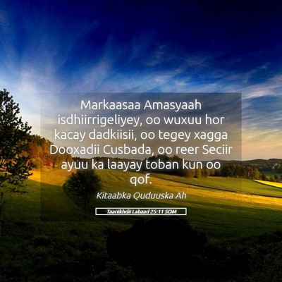Picture 05 - Taariikhdii Labaad 25:11 SOM - Markaasaa Amasyaah isdhiirrigeliyey, oo wuxuu hor - Bible Verse Picture