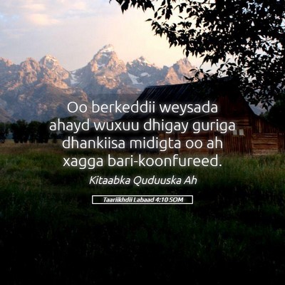 Picture 05 - Taariikhdii Labaad 4:10 SOM - Oo berkeddii weysada ahayd wuxuu dhigay guriga - Bible Verse Picture
