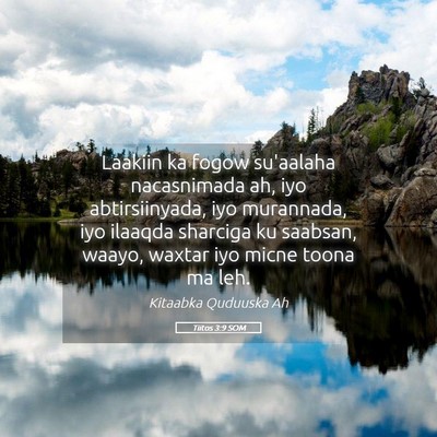 Picture 05 - Tiitos 3:9 SOM - Laakiin ka fogow su'aalaha nacasnimada ah, iyo - Bible Verse Picture