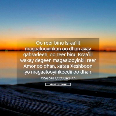 Picture 05 - Tirintii 21:25 SOM - Oo reer binu Israa'iil magaalooyinkan oo dhan - Bible Verse Picture