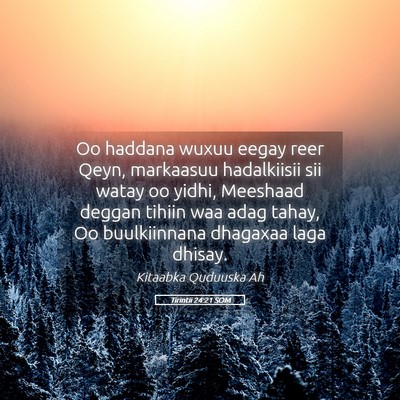Picture 05 - Tirintii 24:21 SOM - Oo haddana wuxuu eegay reer Qeyn, markaasuu - Bible Verse Picture