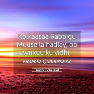 Picture 05 - Tirintii 25:10 SOM - Kolkaasaa Rabbigu Muuse la hadlay, oo wuxuu ku - Bible Verse Picture