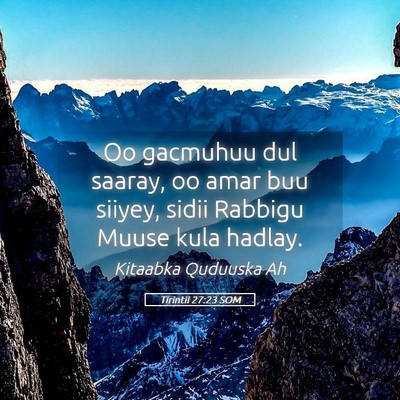 Picture 05 - Tirintii 27:23 SOM - Oo gacmuhuu dul saaray, oo amar buu siiyey, sidii - Bible Verse Picture