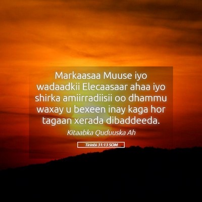 Picture 05 - Tirintii 31:13 SOM - Markaasaa Muuse iyo wadaadkii Elecaasaar ahaa iyo - Bible Verse Picture