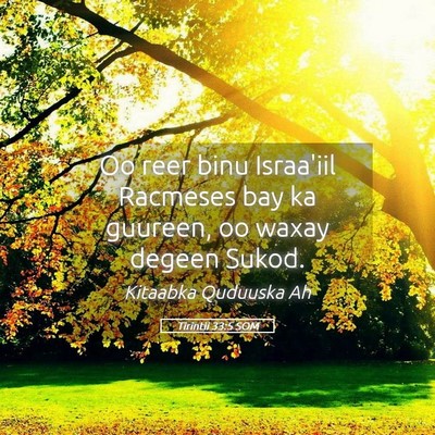 Picture 05 - Tirintii 33:5 SOM - Oo reer binu Israa'iil Racmeses bay ka guureen, - Bible Verse Picture
