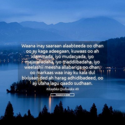 Picture 05 - Tirintii 4:14 SOM - Waana inay saaraan alaabteeda oo dhan oo ay kaga - Bible Verse Picture