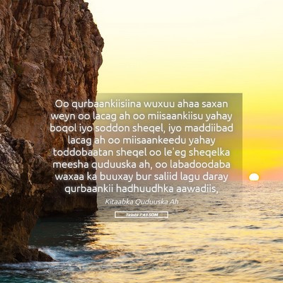 Picture 05 - Tirintii 7:43 SOM - Oo qurbaankiisiina wuxuu ahaa saxan weyn oo lacag - Bible Verse Picture