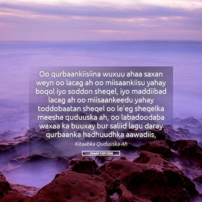 Picture 05 - Tirintii 7:49 SOM - Oo qurbaankiisiina wuxuu ahaa saxan weyn oo lacag - Bible Verse Picture