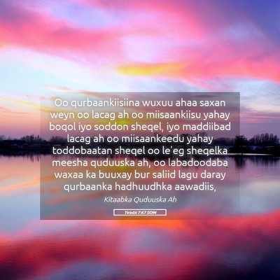 Picture 05 - Tirintii 7:67 SOM - Oo qurbaankiisiina wuxuu ahaa saxan weyn oo lacag - Bible Verse Picture