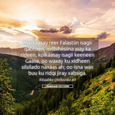 Picture 05 - Xaakinnada 16:21 SOM - Markaasay reer Falastiin isagii qabteen, - Bible Verse Picture
