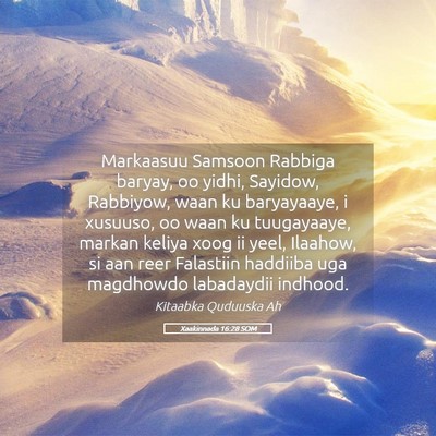 Picture 05 - Xaakinnada 16:28 SOM - Markaasuu Samsoon Rabbiga baryay, oo yidhi, - Bible Verse Picture