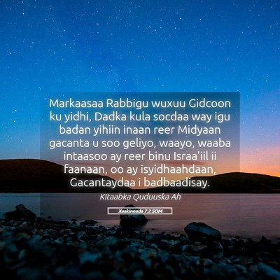 Picture 05 - Xaakinnada 7:2 SOM - Markaasaa Rabbigu wuxuu Gidcoon ku yidhi, Dadka - Bible Verse Picture