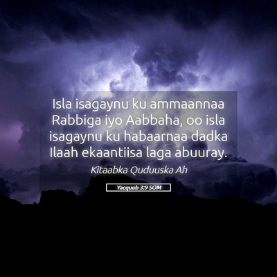 Picture 05 - Yacquub 3:9 SOM - Isla isagaynu ku ammaannaa Rabbiga iyo Aabbaha, - Bible Verse Picture