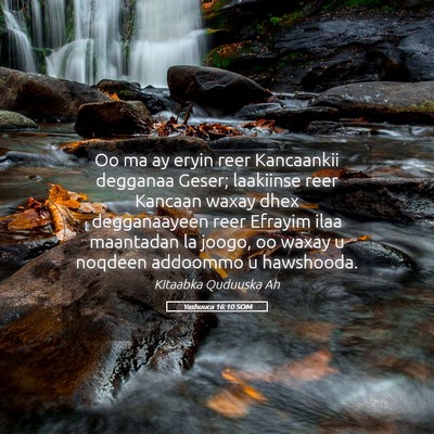 Picture 05 - Yashuuca 16:10 SOM - Oo ma ay eryin reer Kancaankii degganaa Geser; - Bible Verse Picture