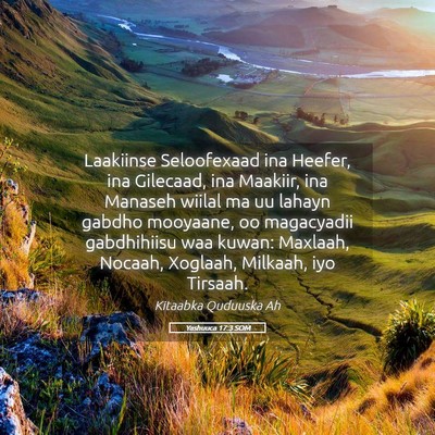 Picture 05 - Yashuuca 17:3 SOM - Laakiinse Seloofexaad ina Heefer, ina Gilecaad, - Bible Verse Picture