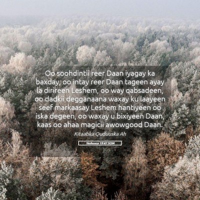 Picture 05 - Yashuuca 19:47 SOM - Oo soohdintii reer Daan iyagay ka baxday, oo - Bible Verse Picture