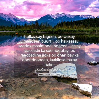 Picture 05 - Yashuuca 2:22 SOM - Kolkaasay tageen, oo waxay yimaadeen buurtii, oo - Bible Verse Picture
