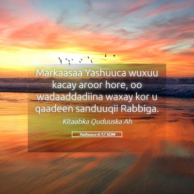 Picture 05 - Yashuuca 6:12 SOM - Markaasaa Yashuuca wuxuu kacay aroor hore, oo - Bible Verse Picture